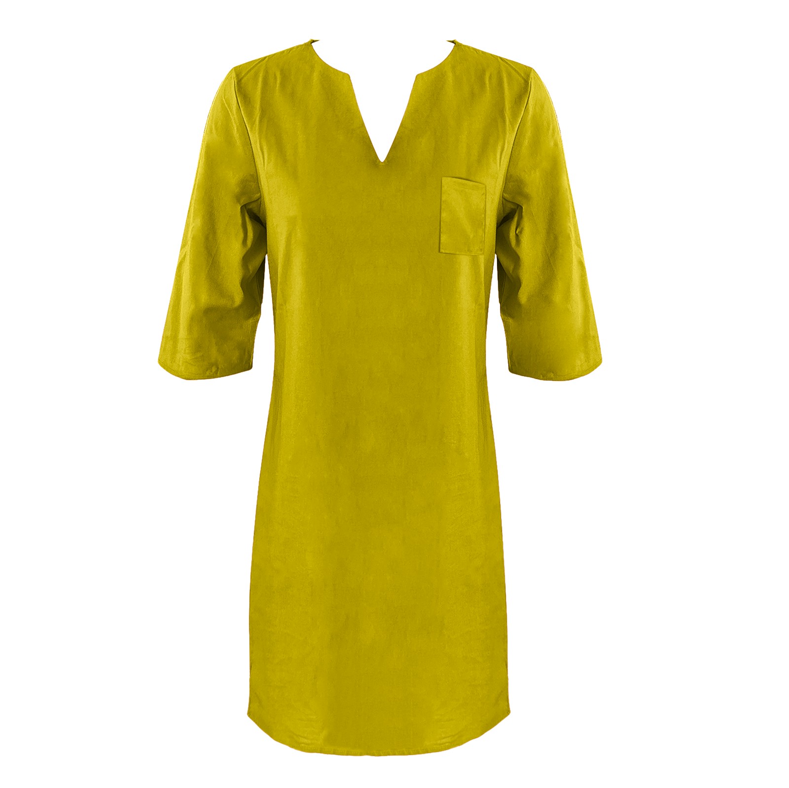 thumbnail image 4 of Vestido mini de algodón y lino con cuello en V para mujer - Manga corta, diseño informal/moda, verano/otoño, corte holgado, lavado a mano, disponible en tallas S-XXL, 4 of 4